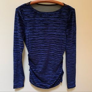 Nicole Miller Artelier Ruched Blue Velour Black Mesh Top